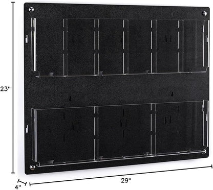 Displays2go Tiered Brochure Rack for Wall, 6-12 Adjustable Pockets, Frameless Acrylic - Black (2RP6BLK)
