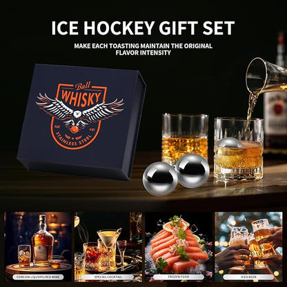 Stainless Steel Whiskey Ice Balls, Whiskey Stones, Set of 4 Reusable Metal Ice Cubes for Chilling Whiskey & Beverages - Gift Set for Men