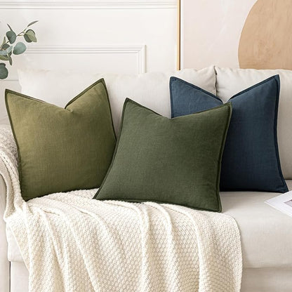 MIULEE Decorative Linen Pillow Covers 26x26 Inch Green Boho Farmhouse Neutral Couch Throw Pillows for Bed Pack of 2 Accent Outdoor Pillowcase Modern Sofa Cushion Livingroom Home Decor