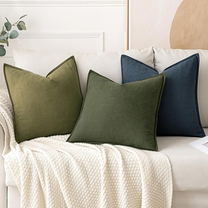 MIULEE Decorative Linen Pillow Covers 28x28 Inch Dark Olive Green Boho Farmhouse Neutral Spring Couch Throw Pillows for Bed Pack of 2 Accent Modern Pillowcase Sofa Livingroom Home Decor