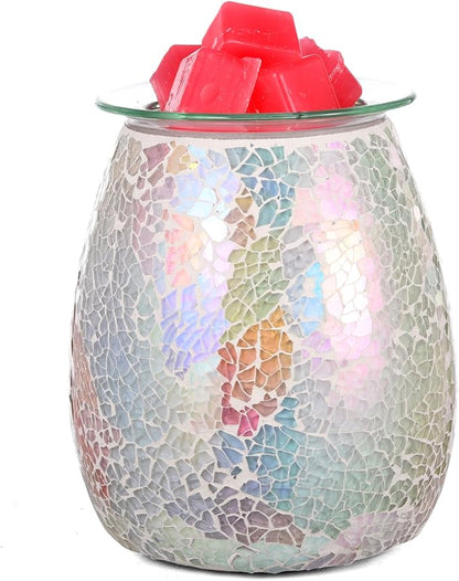 Dicimi Glass Wax Melt Heater, Candle Heater, Mosaic Electric Fuel Burner - Incense Wax Cube Melting and Burner - Home Electric Air Freshener Art Present (Light Color)