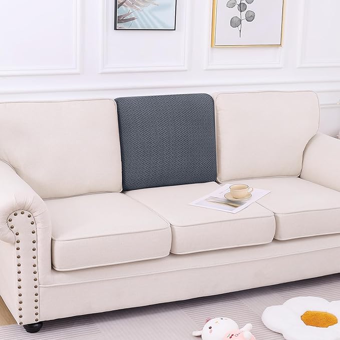 Smiry Waterproof Couch Cushion Covers, Stretch Jacquard Thick Sofa Cushion Covers, Washable Seat Slipcover Elastic Furniture Protector for Pets, Kid (Back Cover M, Grey)