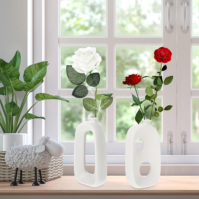 Toyvian 2pcs Ceramic Art Vases Special-Shaped Matte White Decorative Vases for Home Decor Table Centerpieces Flower Arrangements Lightweight Desktop Display