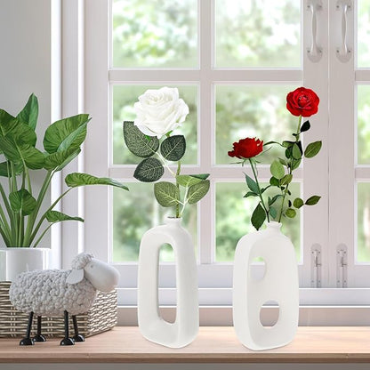 Toyvian 2pcs Ceramic Art Vases Special-Shaped Matte White Decorative Vases for Home Decor Table Centerpieces Flower Arrangements Lightweight Desktop Display