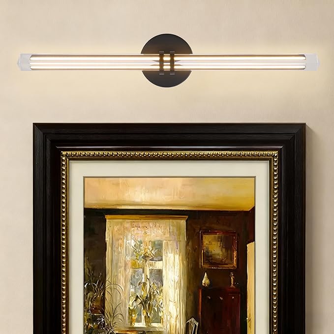 Modern Black Crystal Picture Light for Wall Hardwired, 24 Inch Dimmable Painting Lights for Wall Art, Vanity, Over Mirror, Paintings, Living Room, Picture Frame (Includes Bulb)