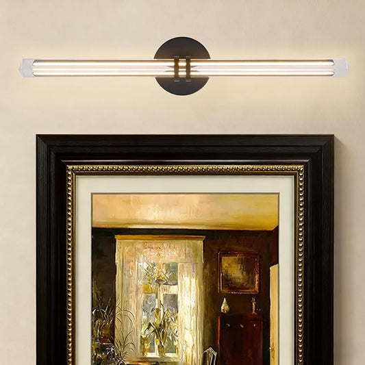 Modern Black Crystal Picture Light for Wall Hardwired, 24 Inch Dimmable Painting Lights for Wall Art, Vanity, Over Mirror, Paintings, Living Room, Picture Frame (Includes Bulb)