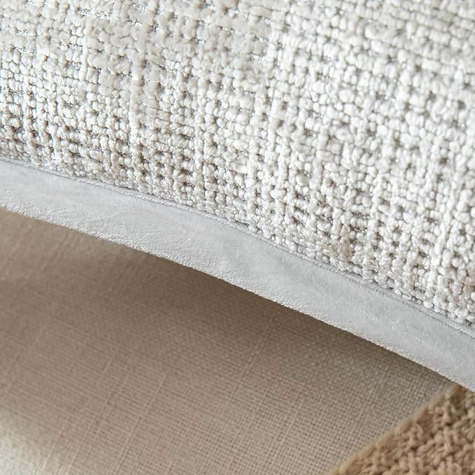 Yaertun Pack of 2 Chenille Textured Decorative Throw Pillow Covers Accent Solid Cushion Cover Soft Cozy Pillow Case with Velvet Back for Couch Sofa Bed Living Room 24x24 Inch Pearl Grey