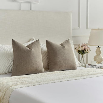FUTEI Coffee Chenille Decorative Throw Pillow Covers 22x22 Inch Set of 2,Soft Cozy Faux Linen Textured Cushion Case,Farmhouse Home Decor for Couch Living Room