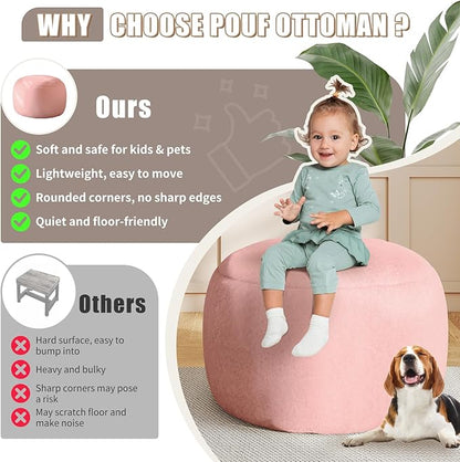 Round Stuffed Pouf Ottoman for Foot Rest, A Round Modern Foam Filled Poufs, Floor Chair for Living Room, Nursery, Dorm,Outdoor, A Soft Modern Foot Stool Perfect to Rest Your Feet (Pink, 29Inch)