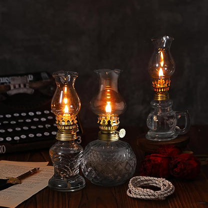 Yexiya 6 Pcs Chamber Oil Lamps Oil Lamp Vintage Glass Kerosene Lamp Bulk with Adjustable Fire Wick Rustic Clear Hurricane with 6.6 ft Extra Wick for Indoor Use Home Decor 8 Inch (Delicate)