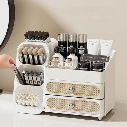Makeup Organizer with Drawers,Large Capacity Countertop Organizer for Vanity,Bathroom and Bedroom Desk Cosmetics Organizer,Easy To Storage Skincare,Brushes,Lotions,Lipstick (All white)