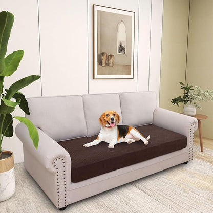 hyha Individual Couch Cushion Covers, Stretch Magic Sofa Seat Cushion Covers Washable, Dog Couch Sofa Slipcover for Pets, Kid with Elastic Bottom(Large, Chocolate)