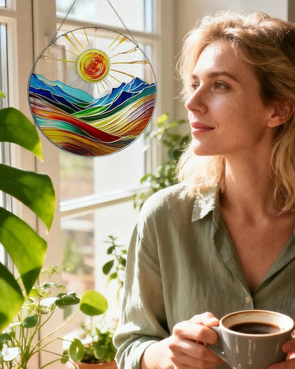 Sun Catchers Indoor Window-Sun Mountains Stained Acrylic Hanging for Window Doors Home Decoration,Christmas,Thanksgiving Day,Mother's Day Birthday Gift for Women,Men,and Mom(9.8In)