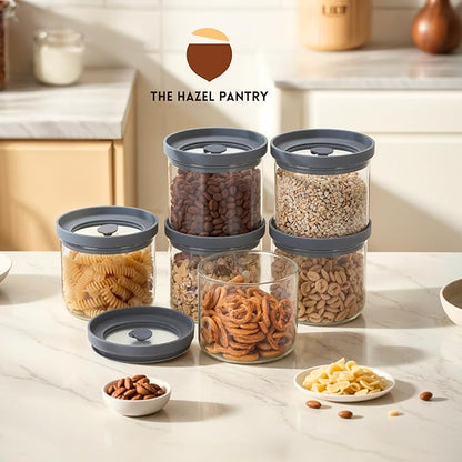 Glass Canisters with Airtight Lids Set of 6 (17.5 oz) - Borosilicate Glass Jars for Overnight Oats, Meal Prep & Pantry Storage, Stackable, BPA-Free, Dishwasher Safe Kitchen Containers