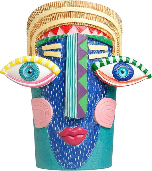 Picasso Abstract Face Planter Pots Colorful Funky Flower Pots Unique Head Planter with Drainage Handcrafted Resin Vases for Indoor ＆ Outdoor Plants Home Decor
