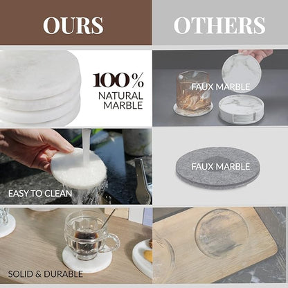 Koville Marble Coaster Set of 4, Round White Coasters, 4" Cup Coasters for Drinks, Heat Resistant Coaster for Coffee Table Home Office Bar Decor(Namib Fantasy)