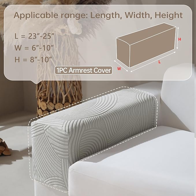 Couch Cushion Covers for Sectional and L Shaped Sofa, Stretch Soft Sofa Covers Washable Wear Resistant Slipcovers Furniture Protector Pet-Friendly (1PC Armrest Cover, Light Gray)