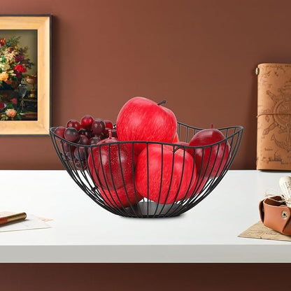 IBWell Antique Curved Edge Fruit Basket for Kitchen Black Wire Basket Fruit Bowl for Home Decor Metal Wire Fruit Holder for Fruit Vegetable Snacks