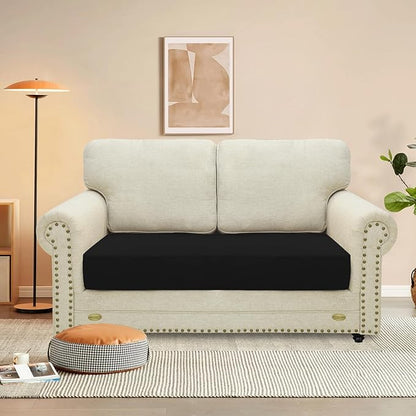 MAXIJIN Velvet Stretch Couch Cushion Covers Soft Loveseat Cushion Cover Replacement Sofa Seat Cushion Slipcovers RV Protector with Elastic Bottom (1 Piece Loveseat Cushion Cover, Black)