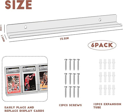 6 Pack Sport Card Display Shelf for Wall - Hold Up to 30 Trading Cards, Acrylic Sport Card Display Rack for PSA SGC BGS Graded Trading Slabs