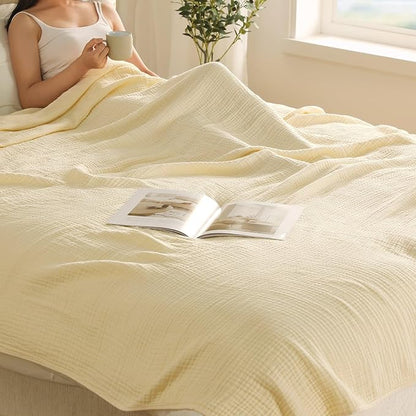 100% Cotton Muslin Blanket Twin XL Size 66" x 90" for Bed Couch Summer Gauze Blanket for Adults Lightweight and Breathable Apricot