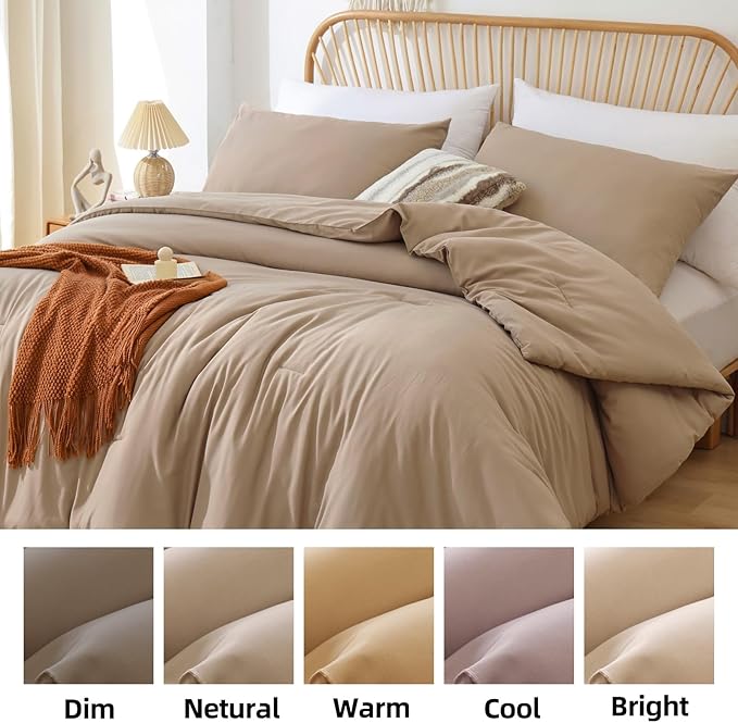 ROSGONIA Twin/Twin XL Comforter Set for Girls Boys Taupe Brown, 1 Tan Comforter & 1 Pillowcase, All Season Kids Comforter Lightweight Dorm Bedding