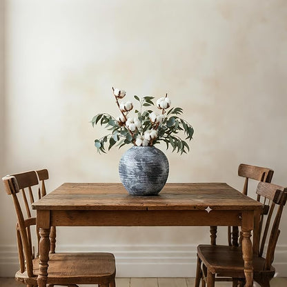 Farmhouse Rustic Ceramic Vase, 6.5 inch Gray-White Handcrafted Weathered Stone Pottery Terracotta Vintage Vases for Home Decor Living Room Table Shelf Decorative (Round - B)
