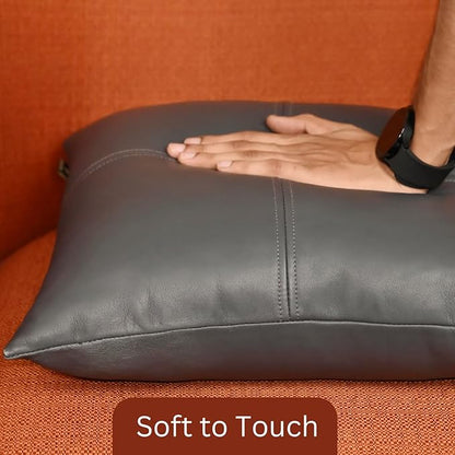 LL LEATHER LOVERS Lambskin Leather Pillow Cover, Hand Panel Stitched Leather Decorative Throw Pillow Covers for Couch Sofa Bed Living Room Garden (16x16 Inches, Dark Grey Pack of 1)