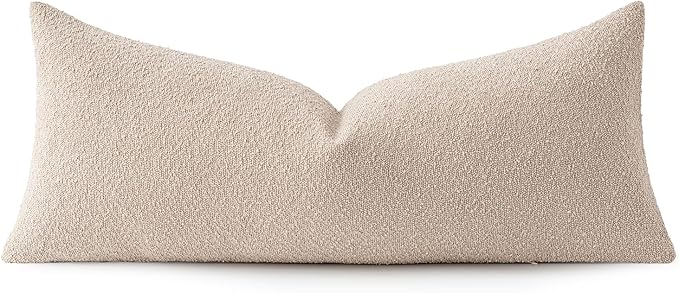 MIULEE Textured Boucle Throw Pillow Cover Neutral Accent Solid Lumbar Pillow Case Decorative Soft Pack of 1 Couch Cushion Chair Sofa Bedroom Livingroom Home Decor,36x14 Inch