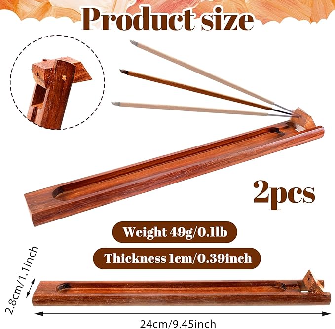 2 Pieces Wood Incense Holder for Sticks with Adjustable Angle, 9.5 Inches Natural Rosewood Incense Burner with Incense Ash Collector, Home Incenses Burner for Meditation Yoga Relaxation Home Decor