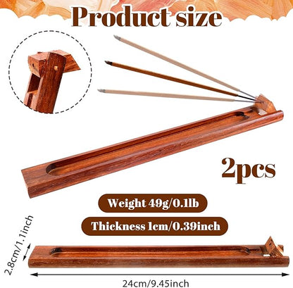2 Pieces Wood Incense Holder for Sticks with Adjustable Angle, 9.5 Inches Natural Rosewood Incense Burner with Incense Ash Collector, Home Incenses Burner for Meditation Yoga Relaxation Home Decor