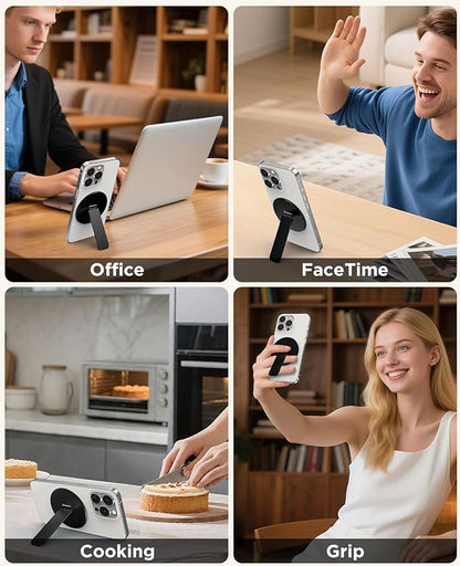 Magtame Magnetic Phone Stand Grip for Magsafe, Utral-Thin Snap-on Kickstand with Strong Magnetic Holder, 140° Adjustable for Hands-Free Travel, Work, Entertainment | Compatible with iPhone17-12, Black
