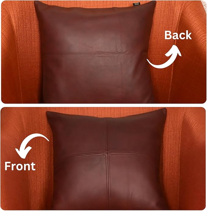 LL LEATHER LOVERS Lambskin Leather Pillow Cover, Hand Panel Stitched Leather Decorative Throw Pillow Covers for Couch Sofa Bed Living Room Garden (22x22 Inches, Deep Maroon Pack of 1)
