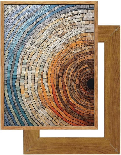 IBHJSART Framed Tree Ring Canvas Wall Art Vintage Colorful Wood Stump Painting Prints Modern Minimalist Pictures Neutral Nature Rustic Farmhouse Decor Living Room Bedroom Bathroom Office