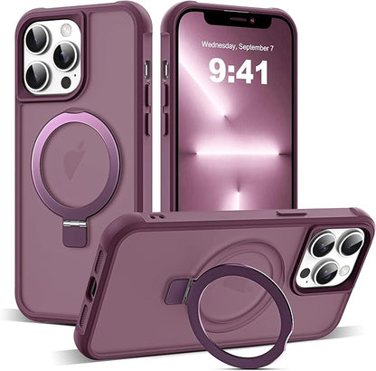 Compatible with iPhone 12 Pro Max Case & iPhone 13 Pro Max Case with Invisible Magnetic O-Ring Stand Translucent Phone Cases 6.7" [Compatible with Mag-Safe][Great Grip Feeling], Wine Red