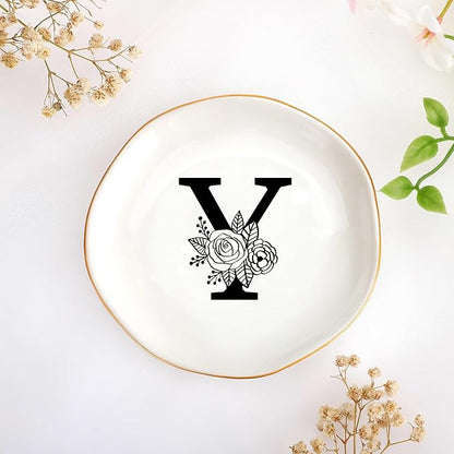 JoycuFF Initial Y Ceramic Jewelry Tray, Bridesmaid Bride Gifts, Mothers Day Christmas Anniversary Engagement Birthday Gifts for Women Couples, Trinket Dish for Rings Earrings Necklaces Bracelets Keys