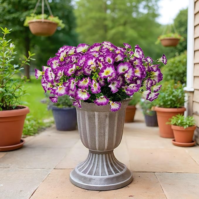 Artificial Silk Flowers for Outdoor Decoration,12 Bundles Faux Flowers Colorful Morning Glory with Eucalyptus Fake Plants Greenery UV Resistant for Outside Front Door Planter Porch Patio Yard