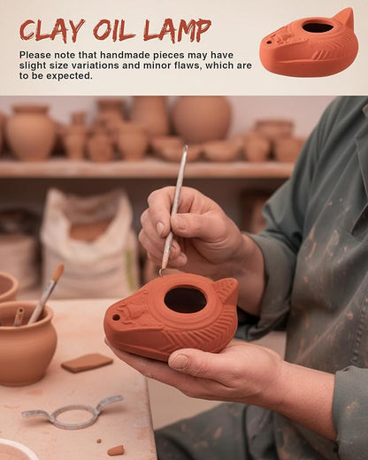 Pinkunn 1 Set Clay Oil Lamp Herodian Olive Oil Lamp for Indoor Use Terracotta Biblical Lamps Ancient Antique Replica for Israel Judaica/Christian Hanukkah Gift Worship Prayer Religious Artifact
