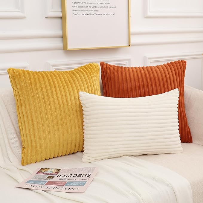 Simmore Decorative Spring Throw Pillow Covers 16x16 Set of 2, Soft Natural Plush Flannel Double-Sided Fluffy Couch Pillow Covers for Sofa Living Room, Cream White