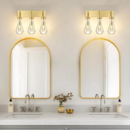Raindrop Wall Sconces Gold Crystal Sconces Wall Decor Modern Lighting Glass Bathroom Sconces Indoor Vanity Light Wall Lamp for Bedroom Living Room Stair(3-Light)