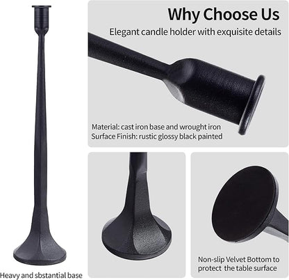Iron Taper Candle Holder Set of 3 15.5” 14” 12” Decorative Modern Vintage Metal Tall Candlestick Holders for Wedding, Dinning Table,Mantle, Party Decoration (3, Black)