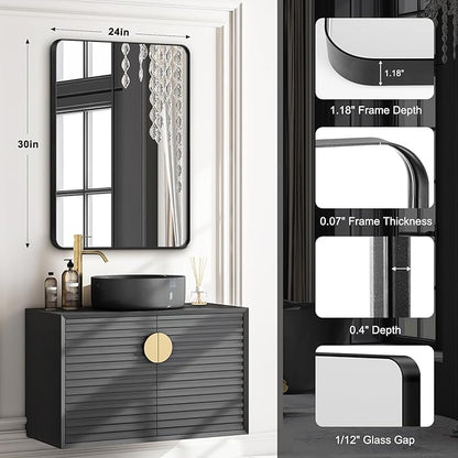 Bathroom Mirrors for Over Sink,1Pcs 24x30Inch Vanity Mirrors for Wall,Black Metal Frame Rectangle Mirrors for Bathroom Farmhouse Restroom,Hangs Horizontally or Vertically