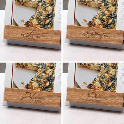 Personalized Cookbook Stand – Custom Engraved Acacia Wood & White Marble Recipe Book Holder with Weighted Base – Rustic Design, Tablet & Cookbook Stand for Kitchen Counter, 12 × 11 × 7.5 
