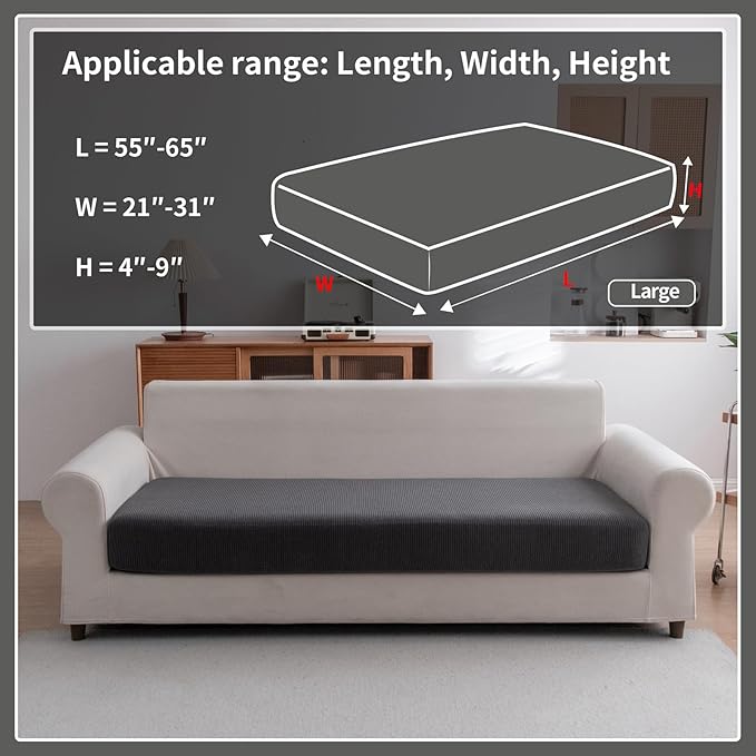 Sectional Couch Covers, Wear Resistant Stretch Sofa Covers Washable Soft Couch Cushion Covers Anti Slip Furniture Protector Sofa Slipcovers for Pets (1 Piece Large Cover, Dark Gray)