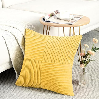 Fancy Homi 2 Packs Yellow Big Decorative Throw Pillow Covers 24x24 Inch for Couch Bed Sofa, Rustic Farmhouse Boho Home Decor, Soft Corss Corduroy Patchwork Accent Square Cushion Case 60x60 cm
