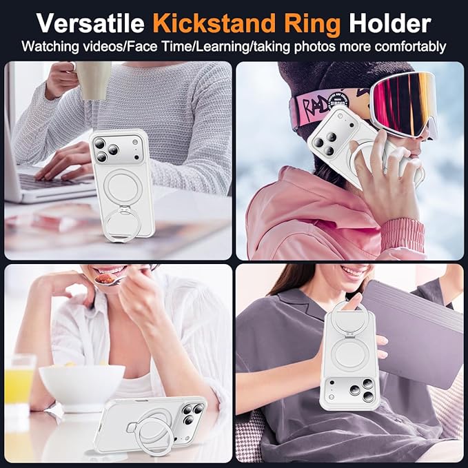 Compatible with iPhone 17 Pro Case with Invisible Magnetic O-Ring Stand Military-Grade Phone Case for iPhone 17 Pro 6.3" [Compatible with Mag-Safe][Great Grip Feeling],Translucent