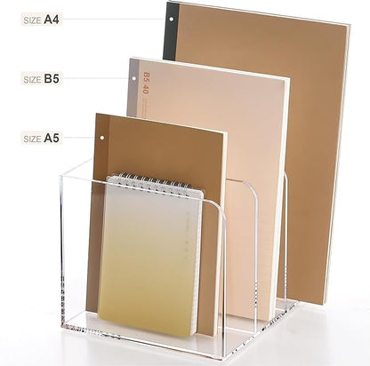 Acrylic Magazine Holder,Clear Desk Organizer with 3 Vertical Compartments,Magazine File Holder Sorter Rack Workspace Organizers for Home Office & Classroom(B5)