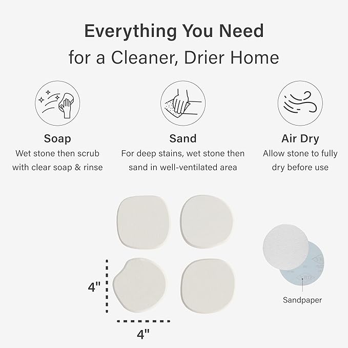 Dorai Home Stone Coaster Set – 4 Absorbent Diatomite Coasters for Instant Drying, Modern Design, Sandstone