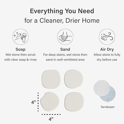 Dorai Home Stone Coaster Set – 4 Absorbent Diatomite Coasters for Instant Drying, Modern Design, Sandstone