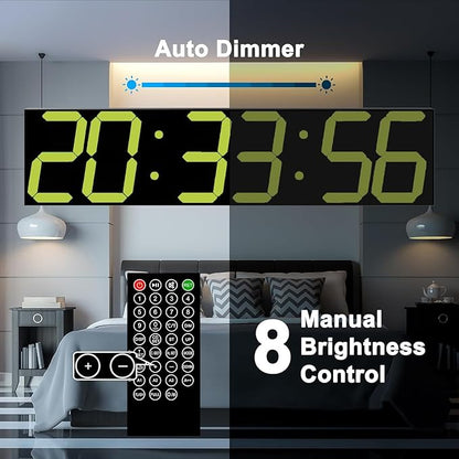 Digital Wall Clock, Oversize Digital Clock with Auto Dimmer, Huge Countdown Timer with Remote Control, 27" Wide Led Display, 6 Digits, Wall Mount, Date and Temperature（Yellow）